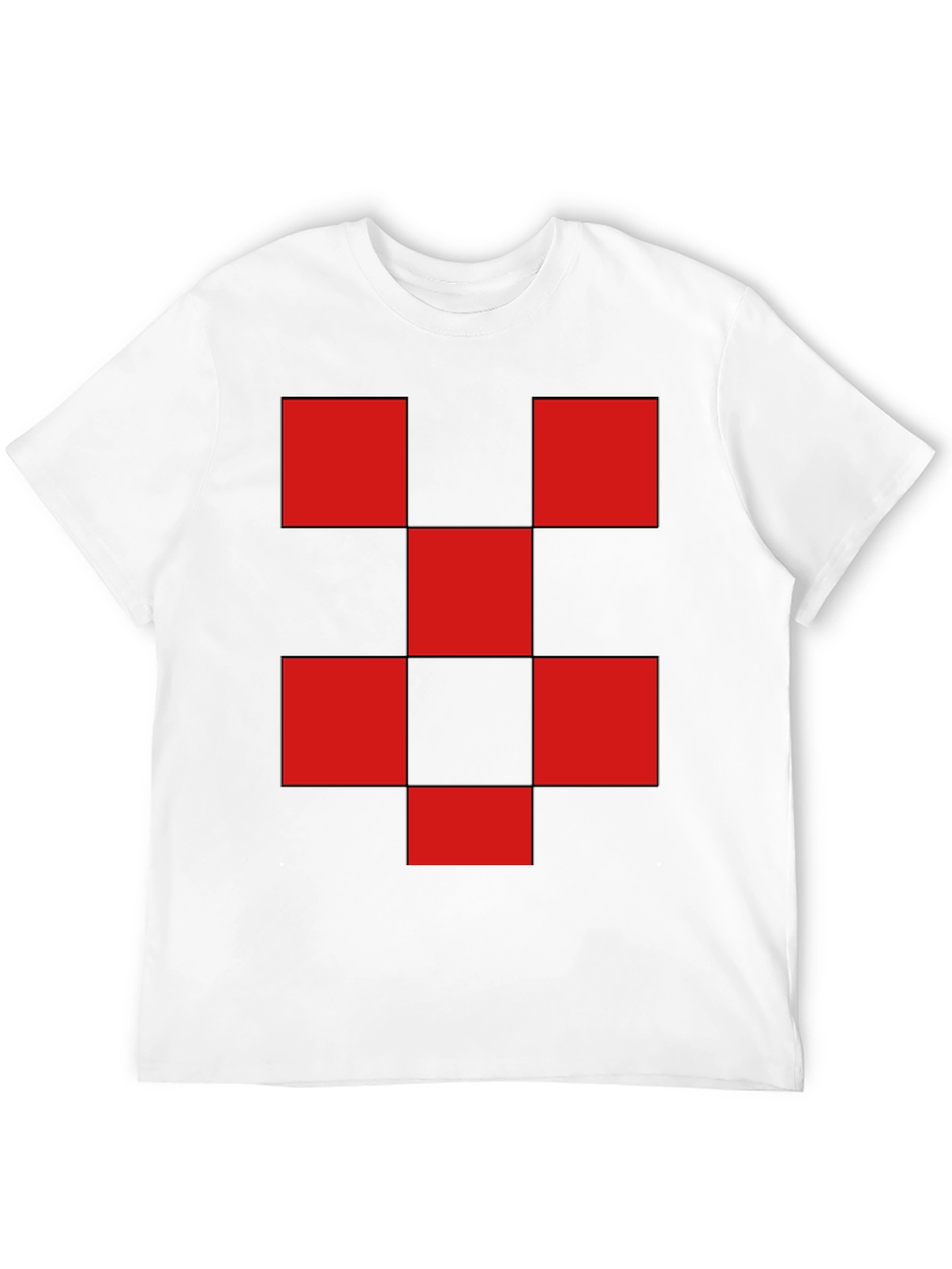 Red Checkered Graphic Print Black T-Shirt
