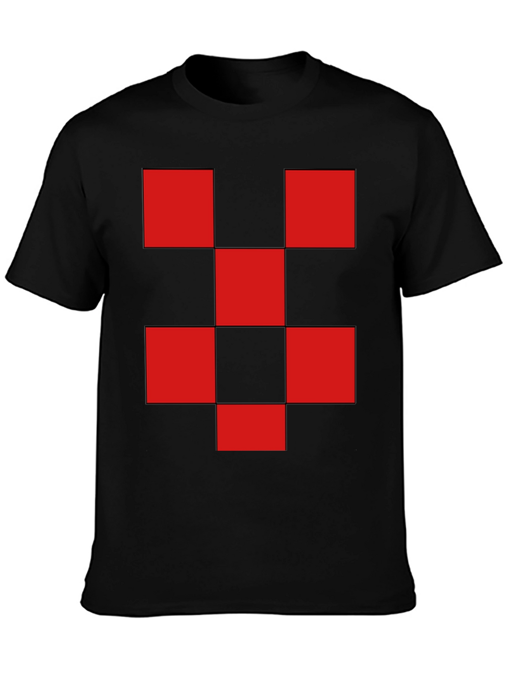 Red Checkered Graphic Print Black T-Shirt