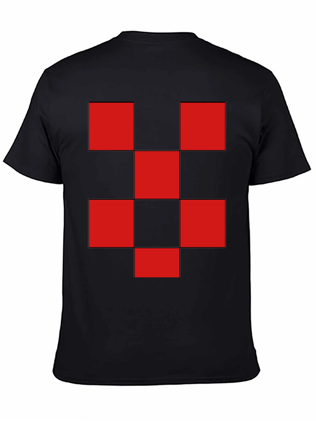 Red Checkered Graphic Print Black T-Shirt