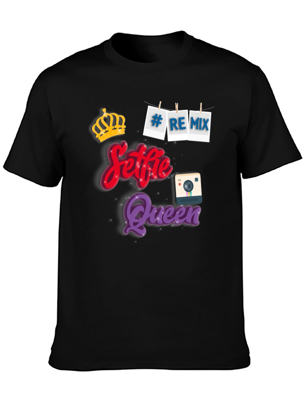 Selfie Queen Black Graphic T-Shirt