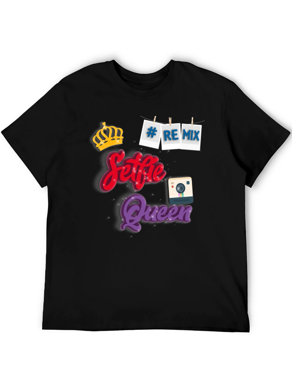 Selfie Queen Black Graphic T-Shirt