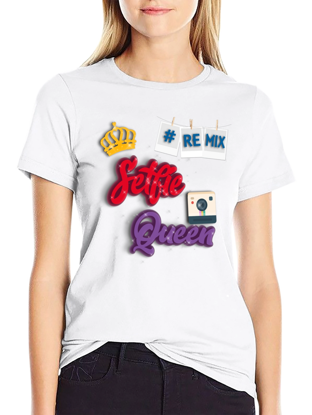 Selfie Queen Black Graphic T-Shirt