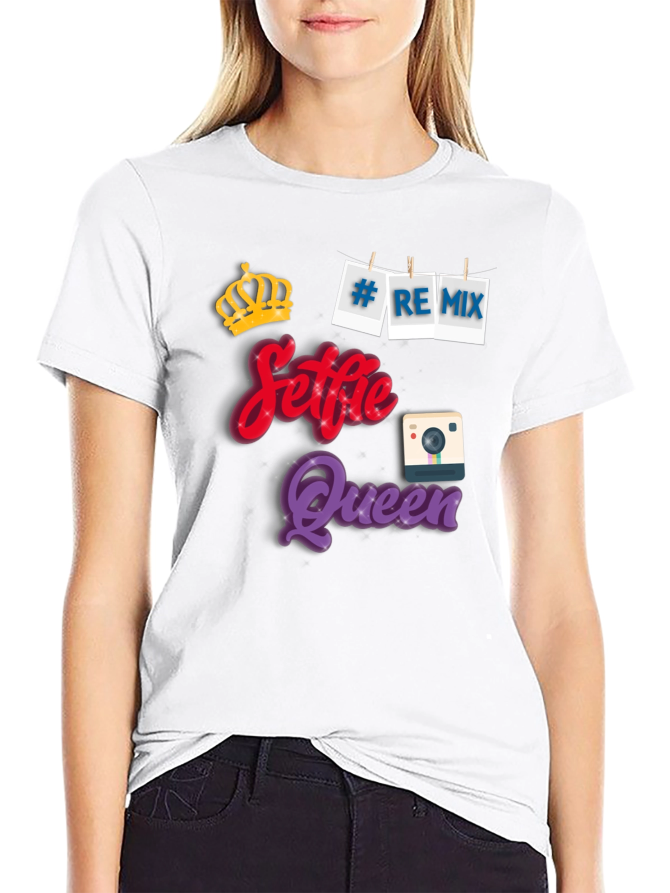 Selfie Queen Black Graphic T-Shirt