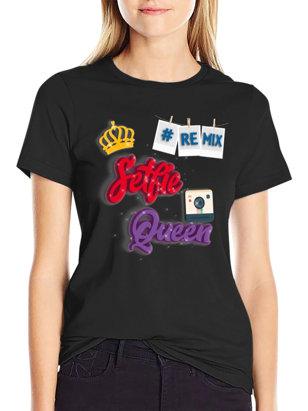 Selfie Queen Black Graphic T-Shirt