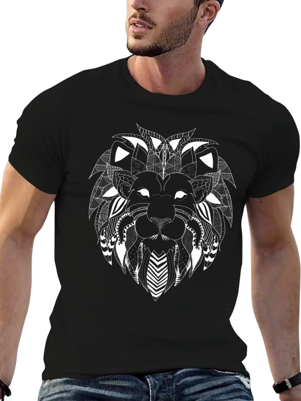 Lion Head Graphic Black T-Shirt