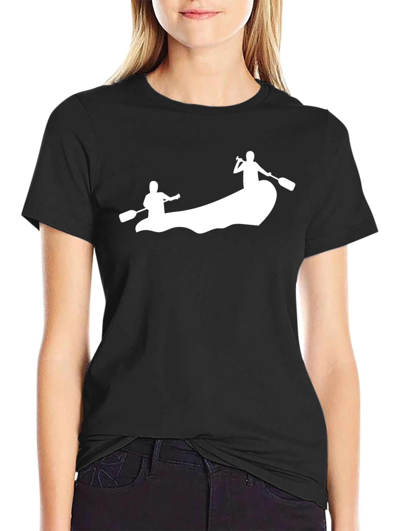 Mens Black T-Shirt - Canoeing Design