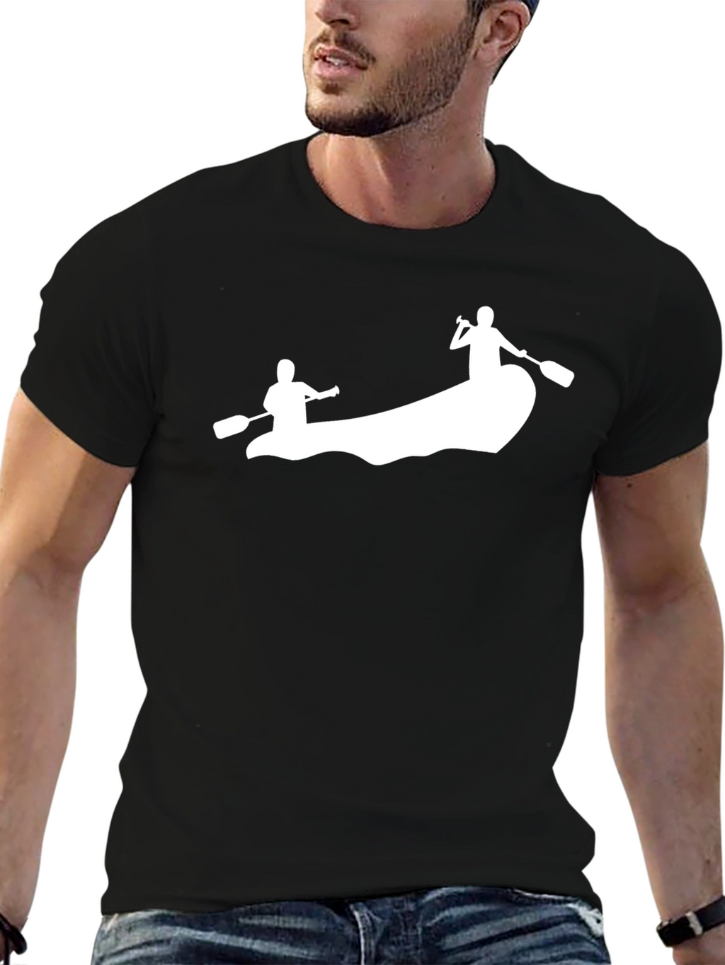 Mens Black T-Shirt - Canoeing Design