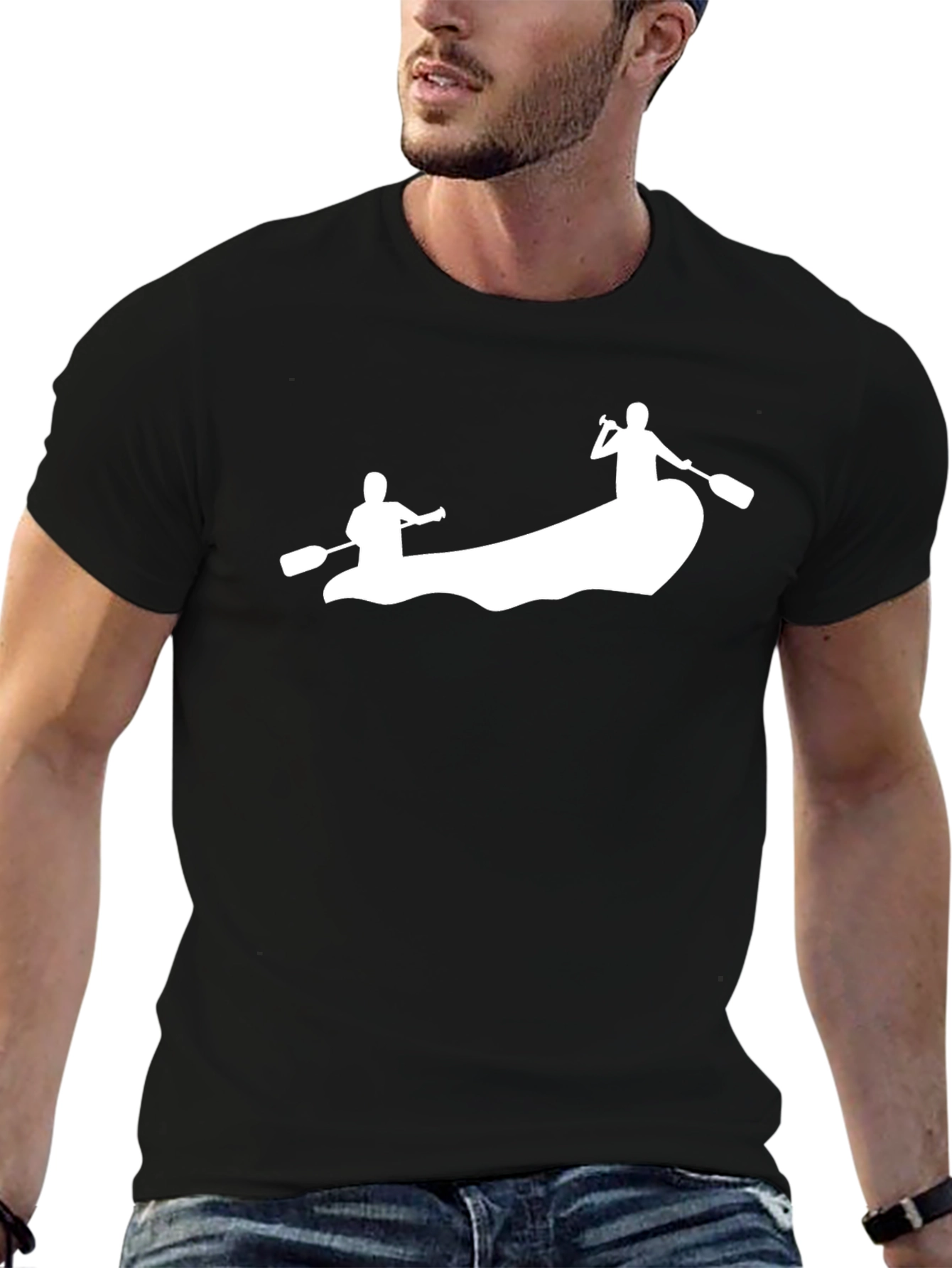 Mens Black T-Shirt - Canoeing Design