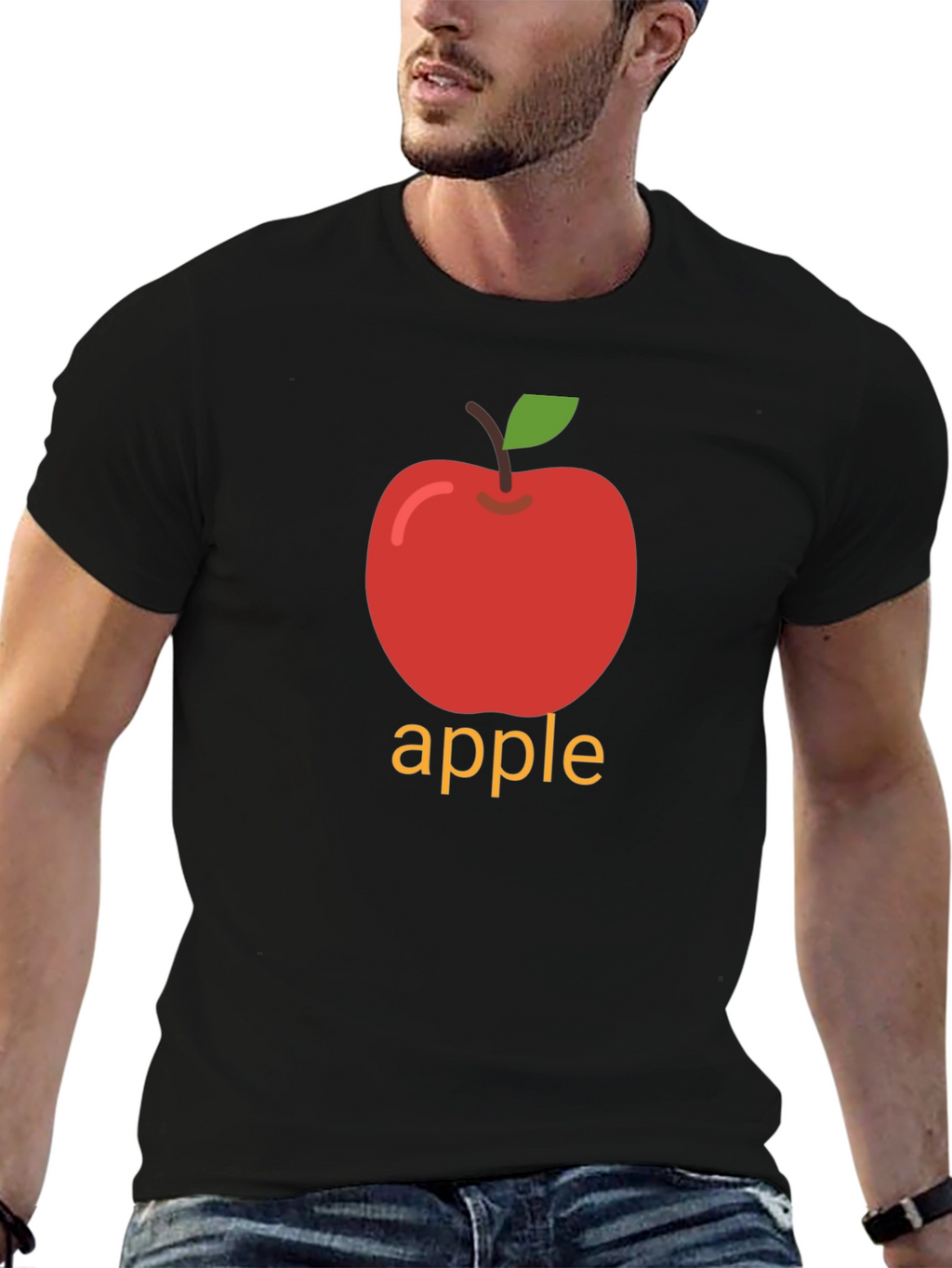 Apple Graphic Print Black T-Shirt