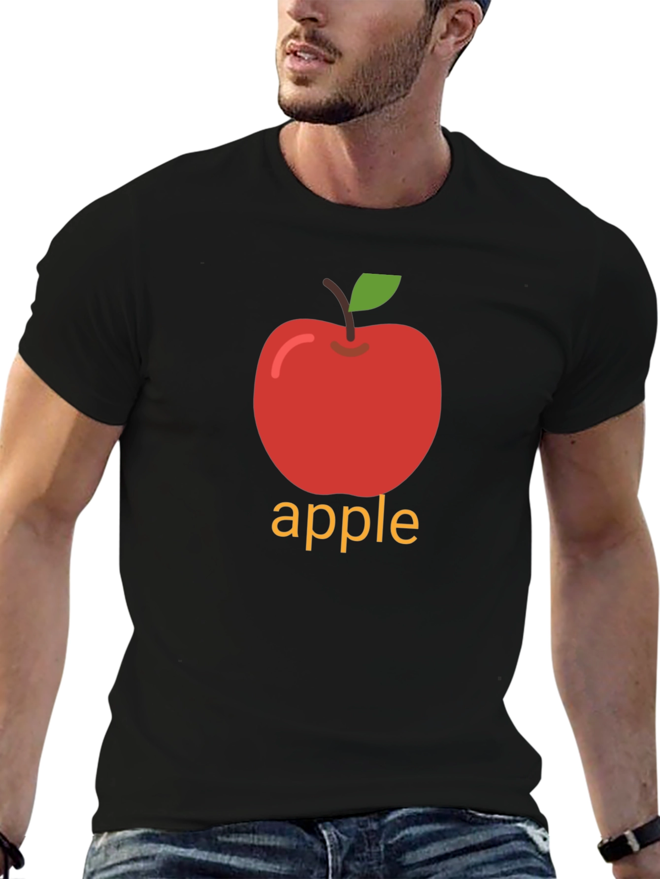 Apple Graphic Print Black T-Shirt