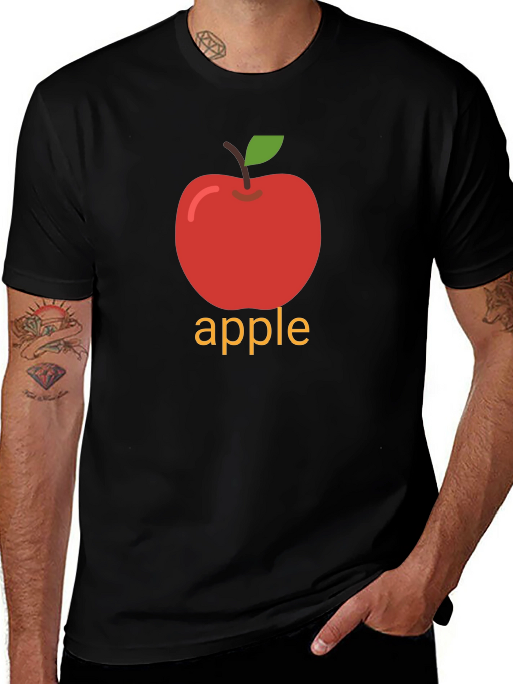 Apple Graphic Print Black T-Shirt