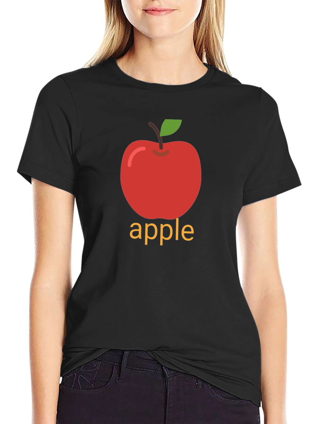 Apple Graphic Print Black T-Shirt