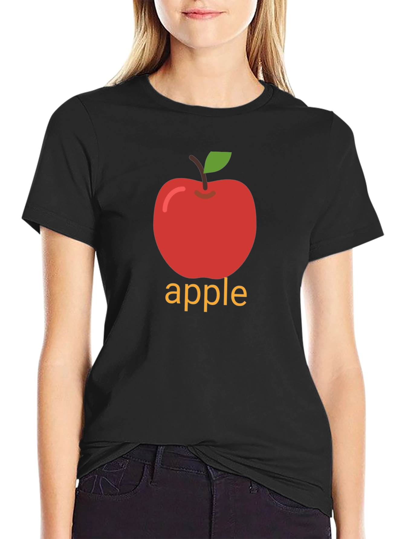 Apple Graphic Print Black T-Shirt