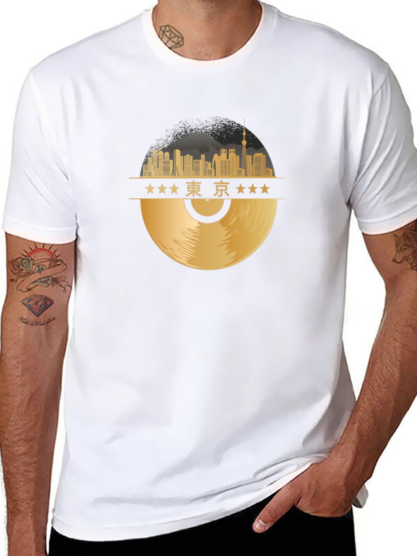 Tokyo Skyline Record T-Shirt - Black
