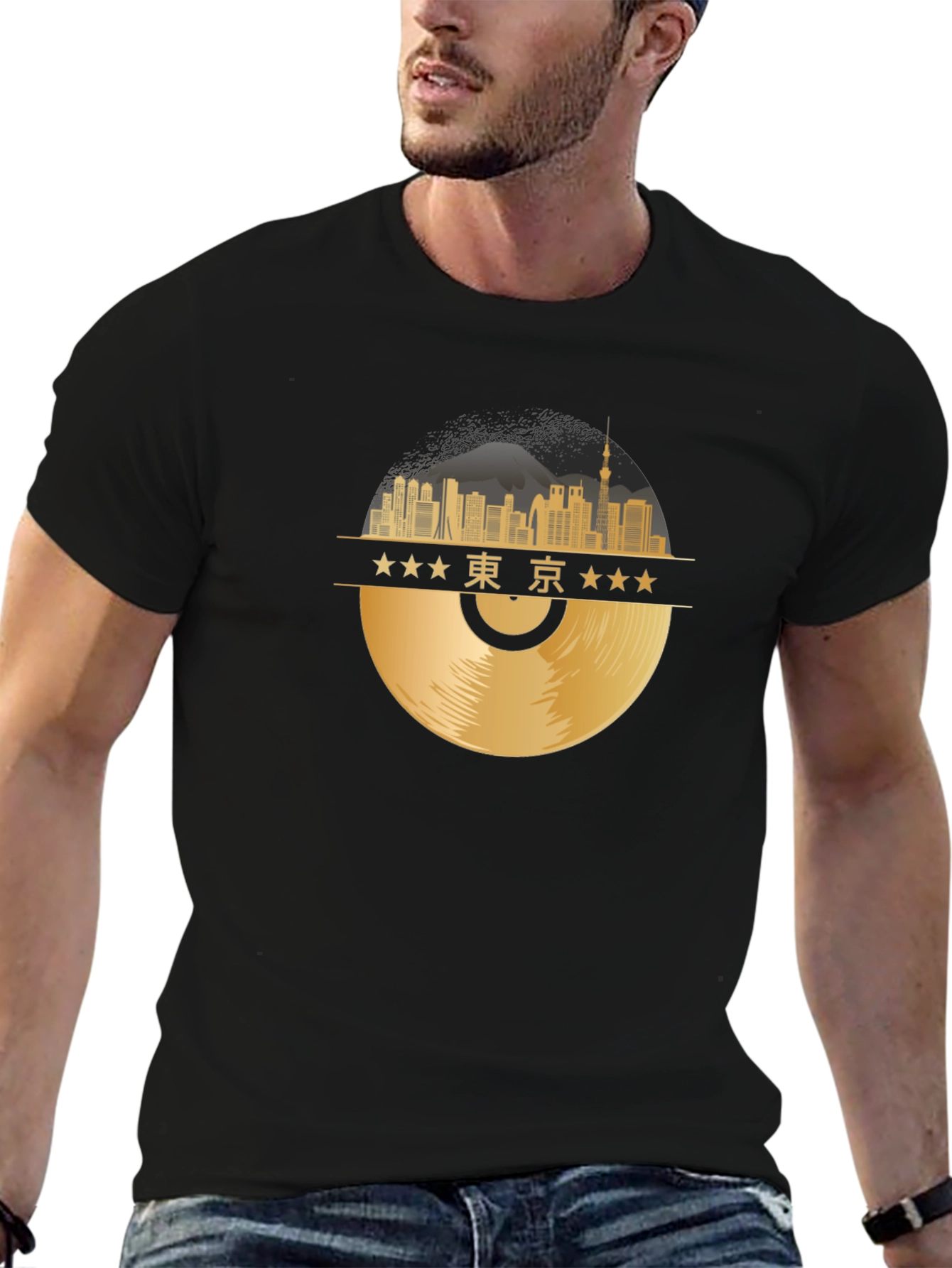 Tokyo Skyline Record T-Shirt - Black