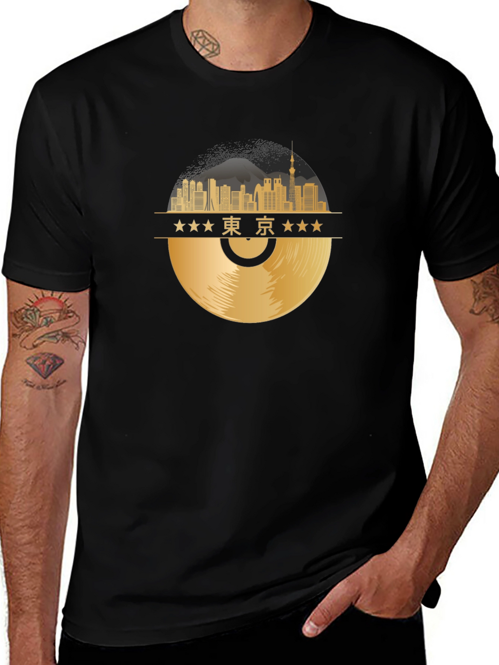 Tokyo Skyline Record T-Shirt - Black