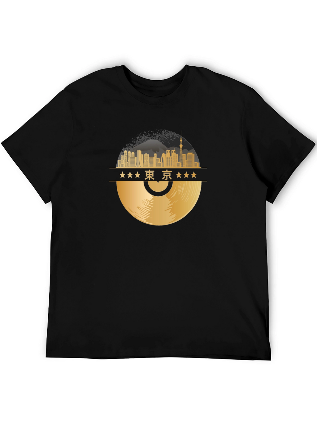 Tokyo Skyline Record T-Shirt - Black