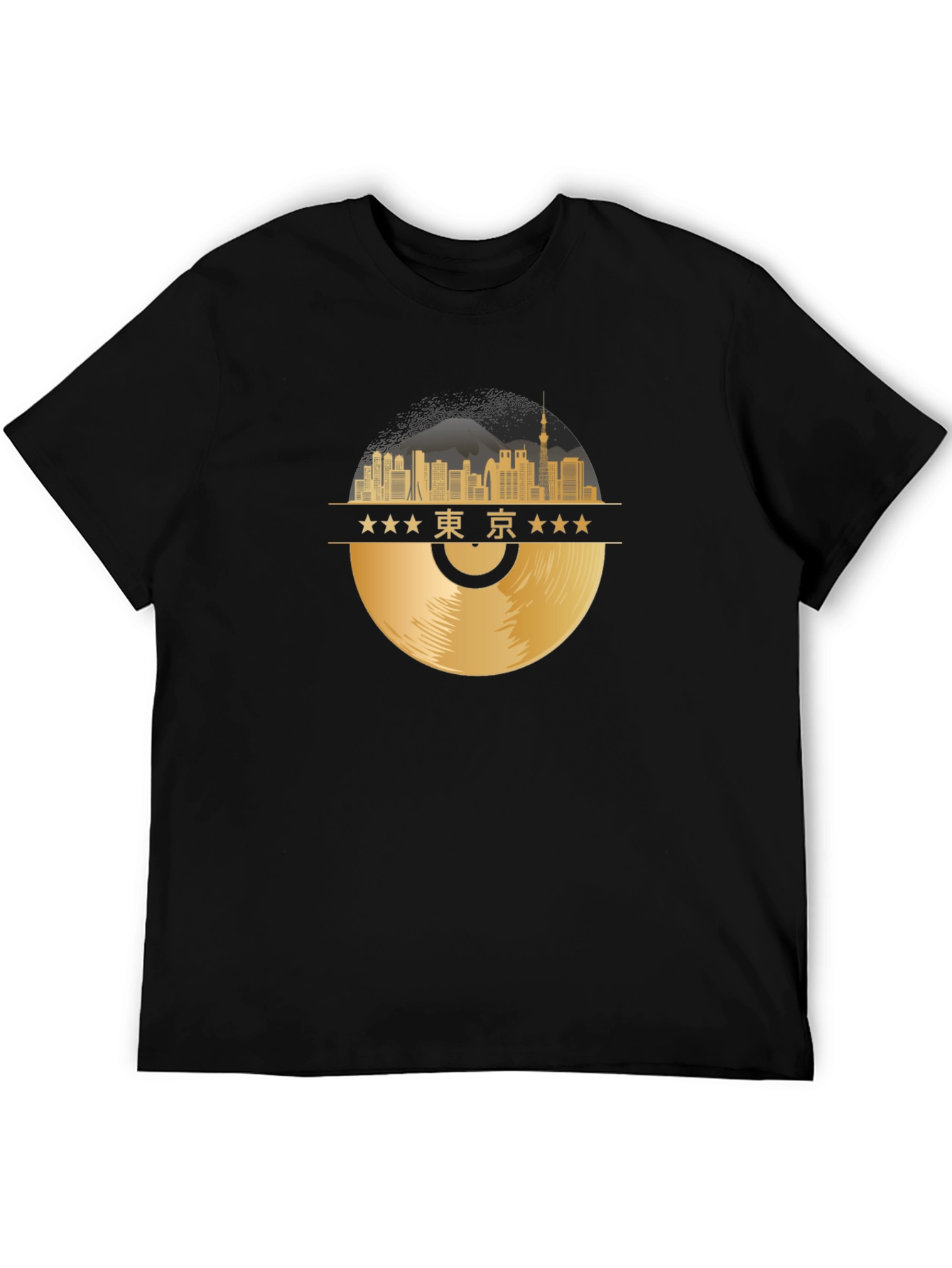 Tokyo Skyline Record T-Shirt - Black