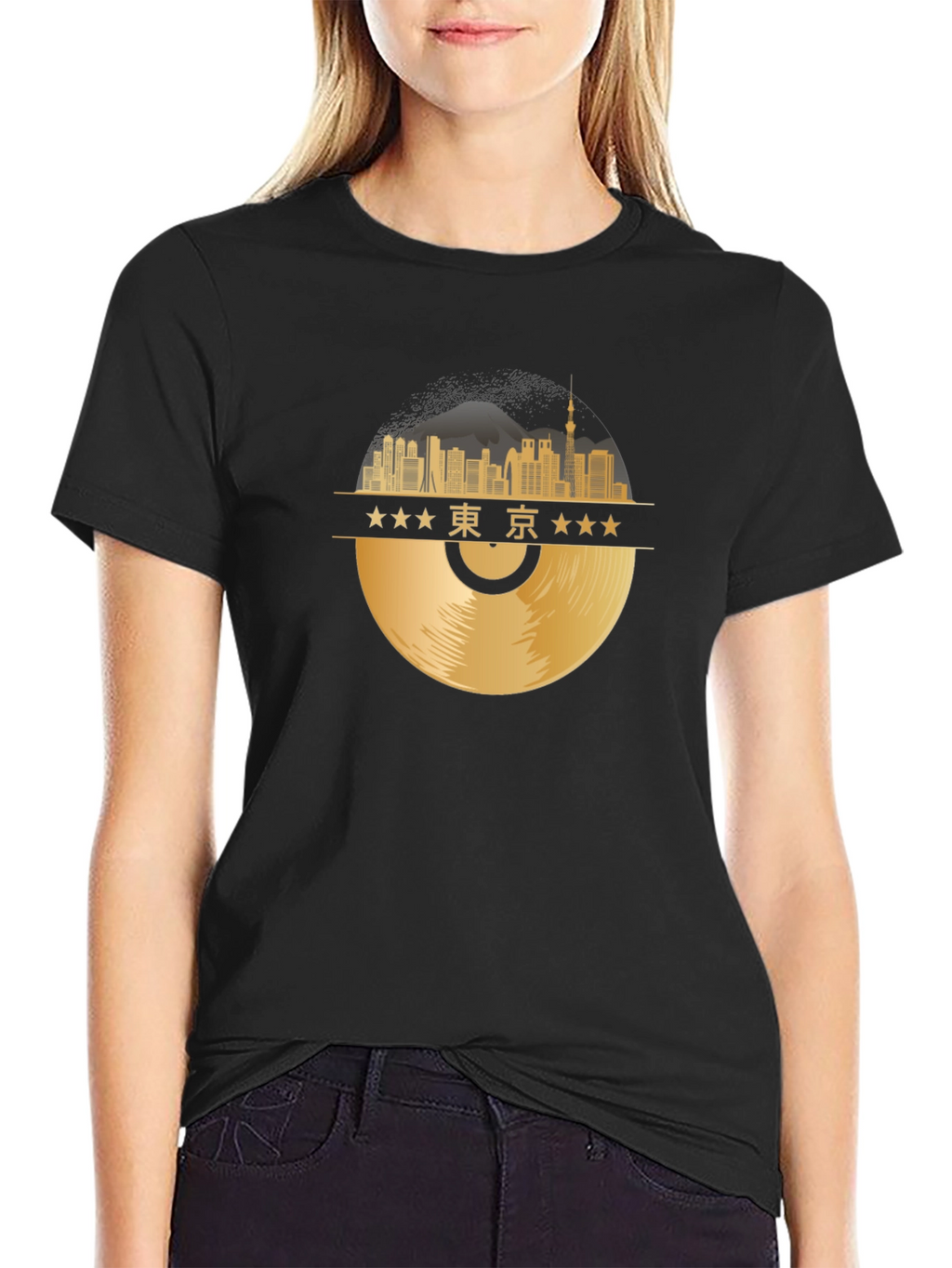 Tokyo Skyline Record T-Shirt - Black