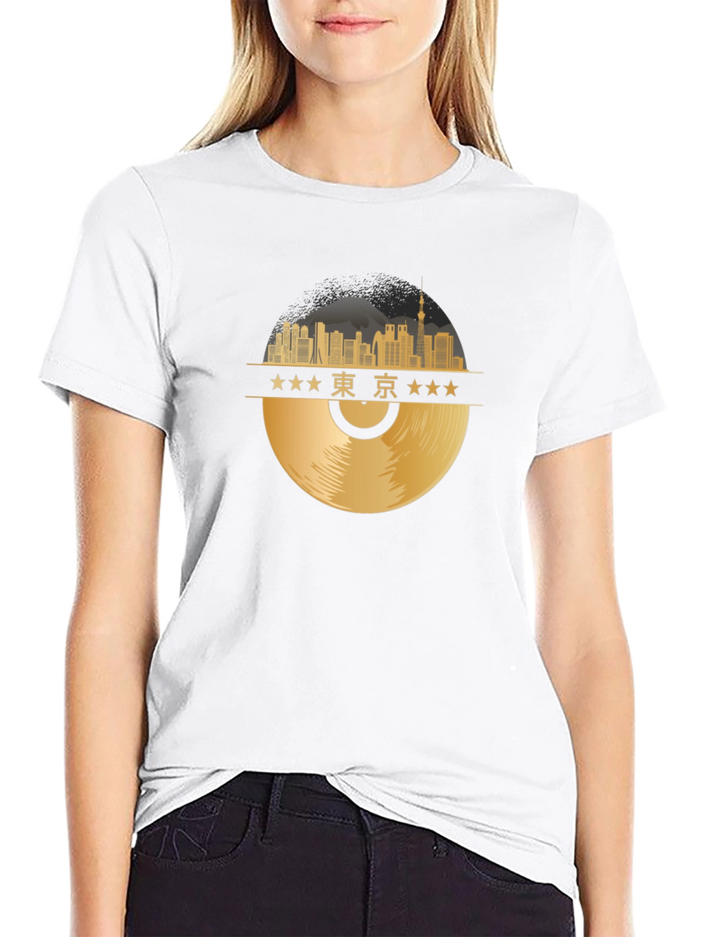 Tokyo Skyline Record T-Shirt - Black