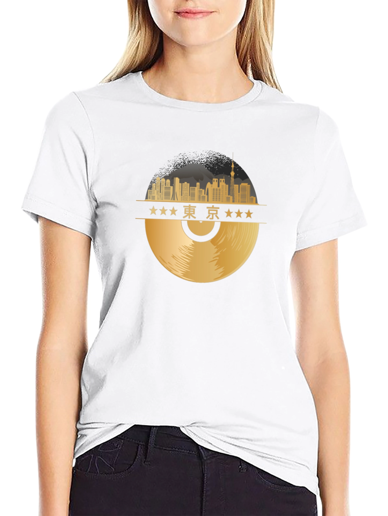 Tokyo Skyline Record T-Shirt - Black