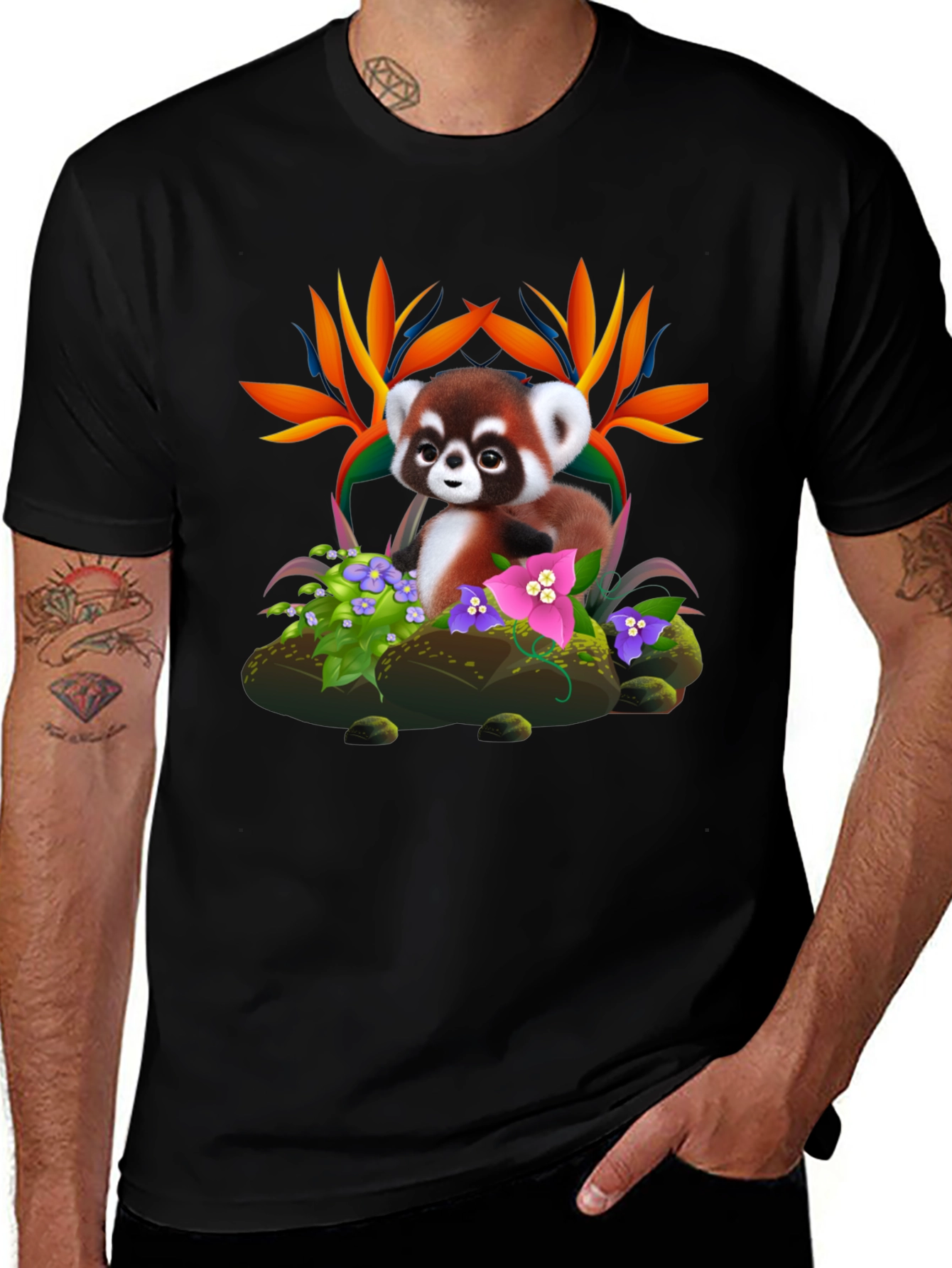 Red Panda Floral T-Shirt - Nature Lover Tee