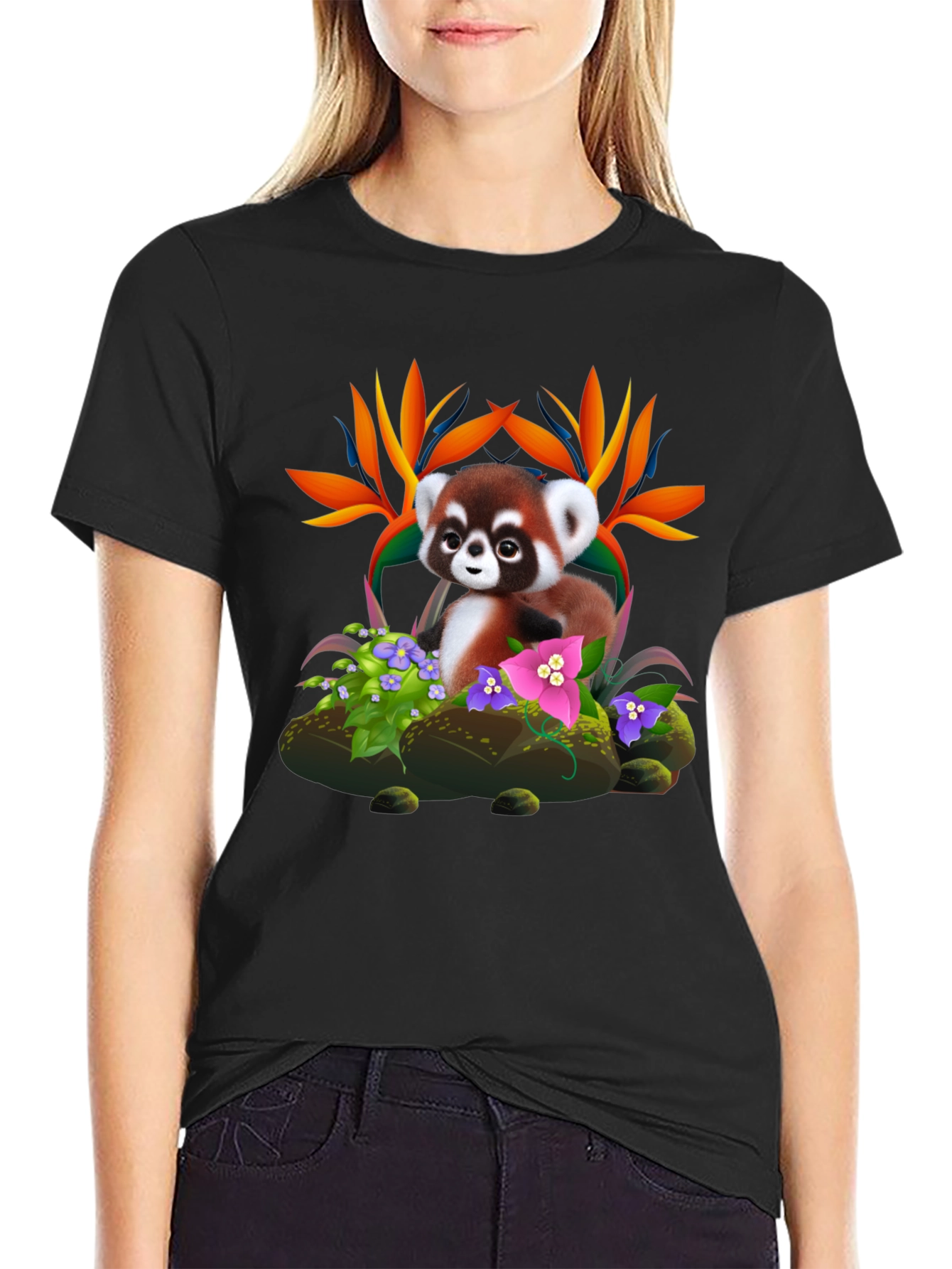Red Panda Floral T-Shirt - Nature Lover Tee