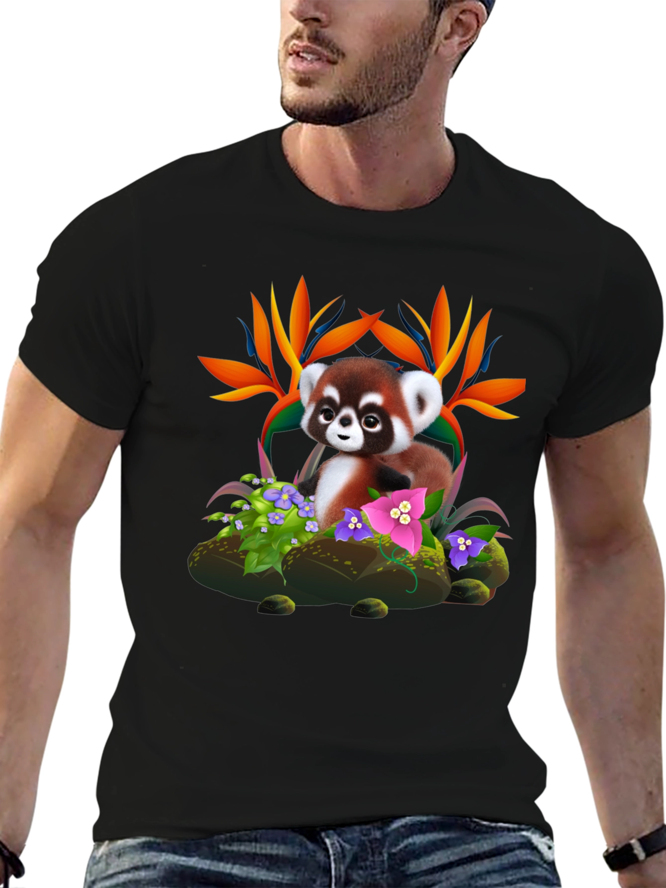 Red Panda Floral T-Shirt - Nature Lover Tee