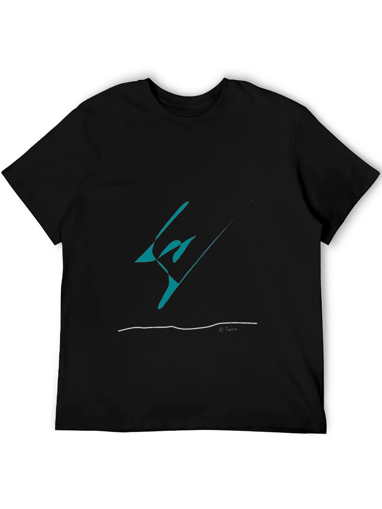 Abstract Teal Graphic Black T-Shirt