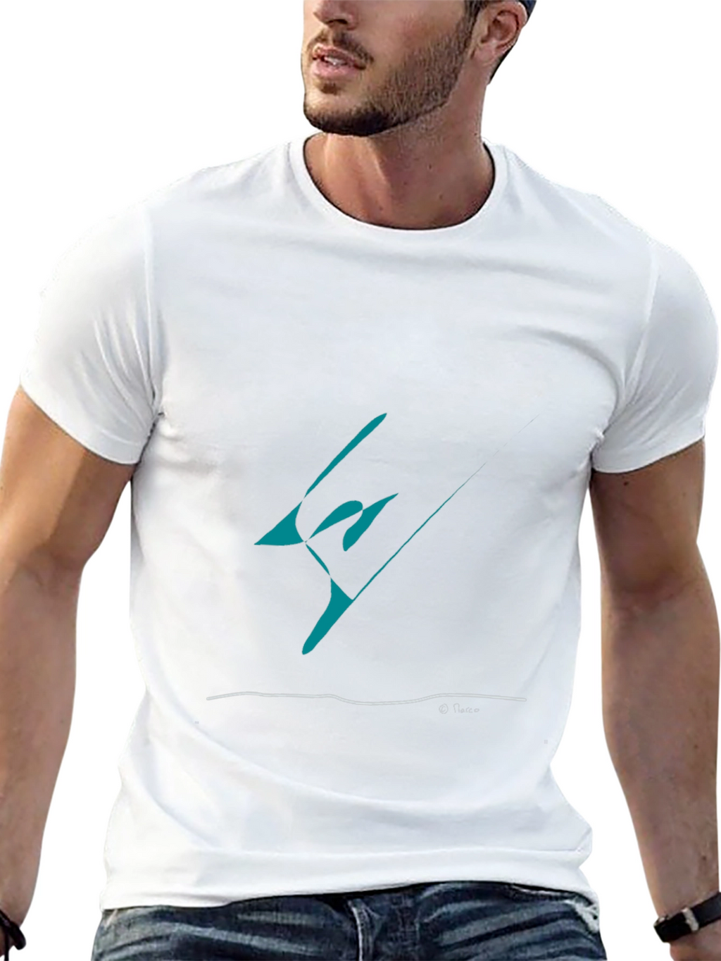 Abstract Teal Graphic Black T-Shirt