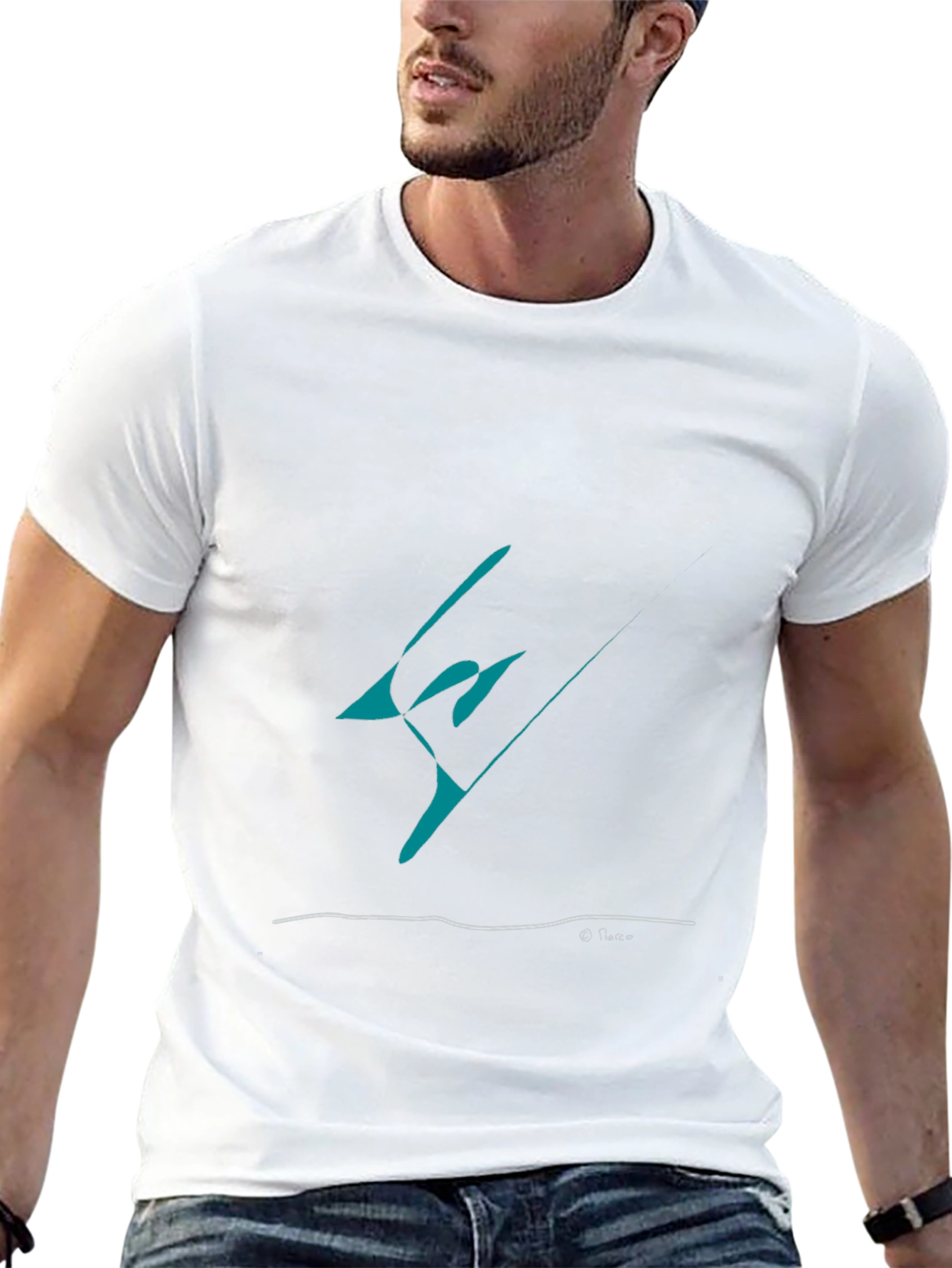 Abstract Teal Graphic Black T-Shirt