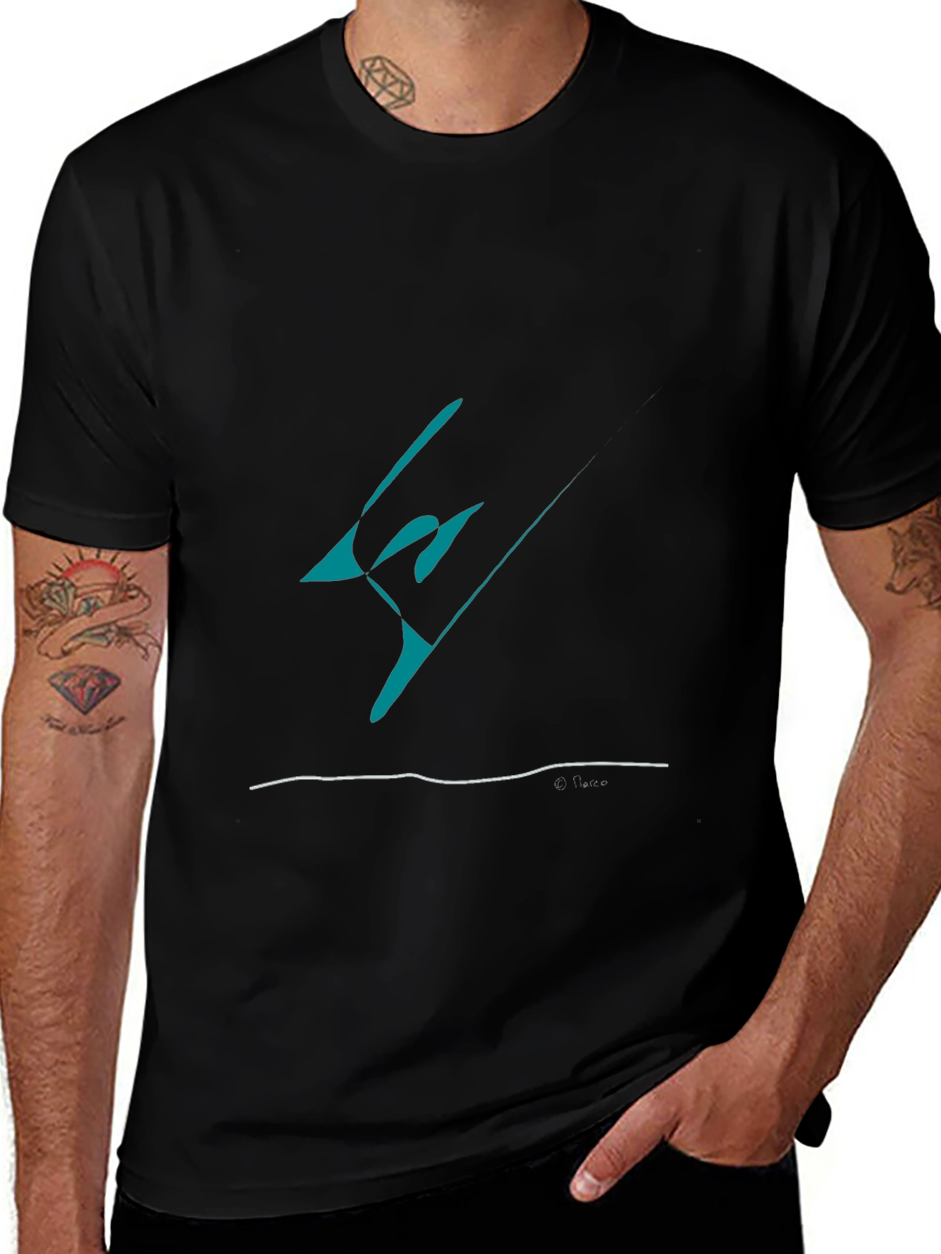 Abstract Teal Graphic Black T-Shirt