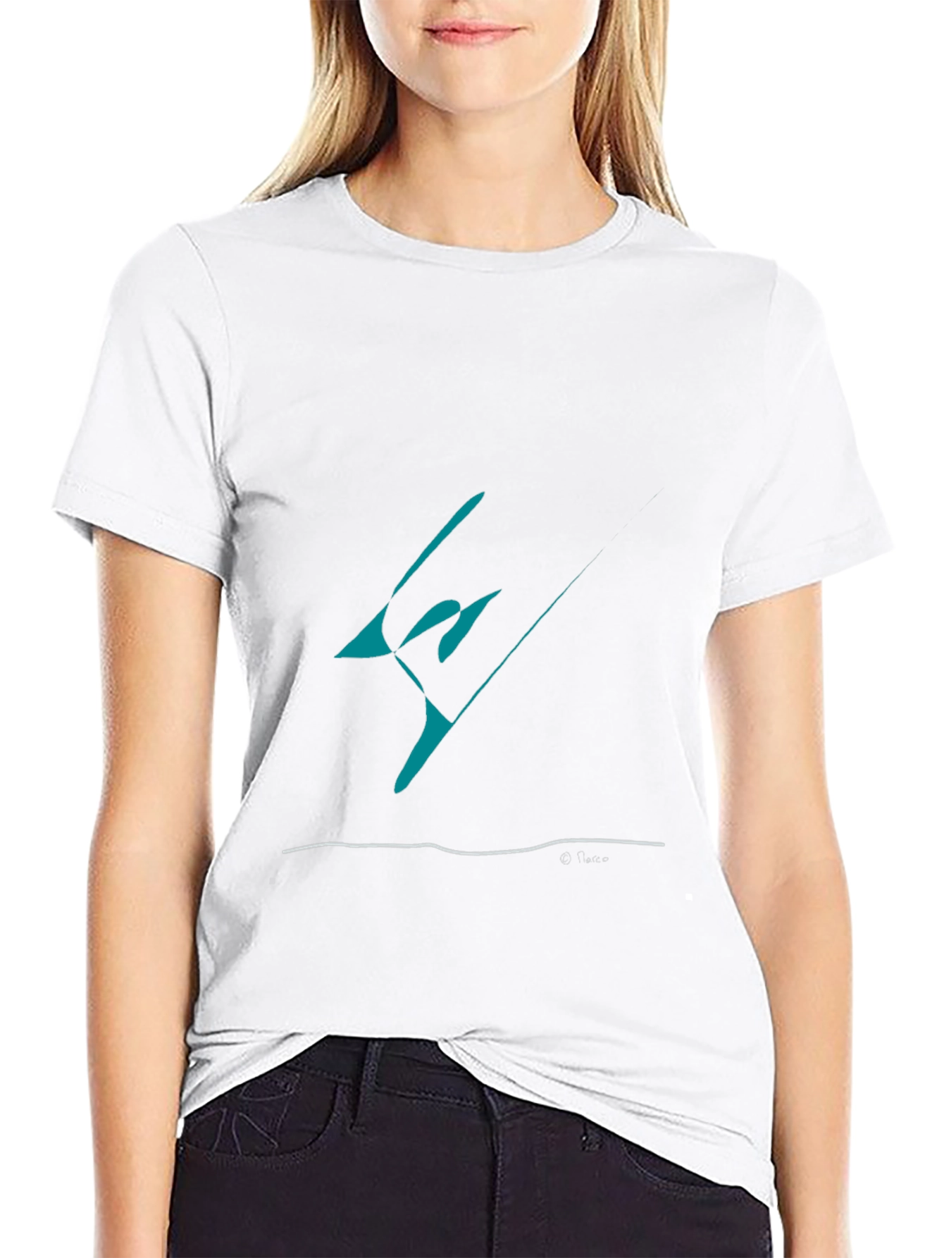 Abstract Teal Graphic Black T-Shirt