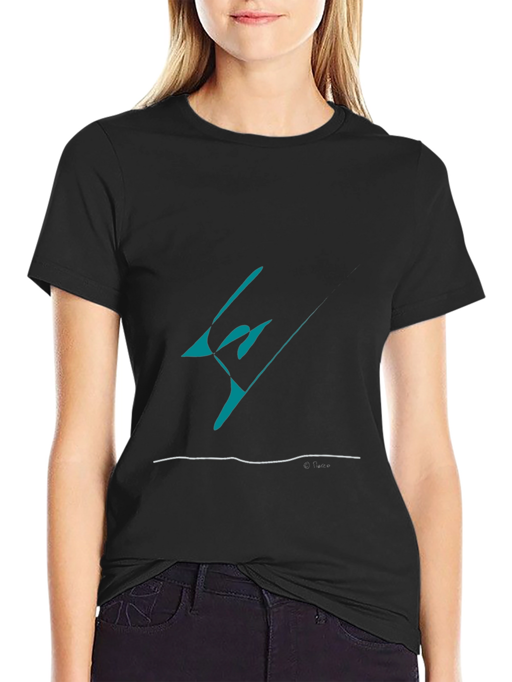 Abstract Teal Graphic Black T-Shirt
