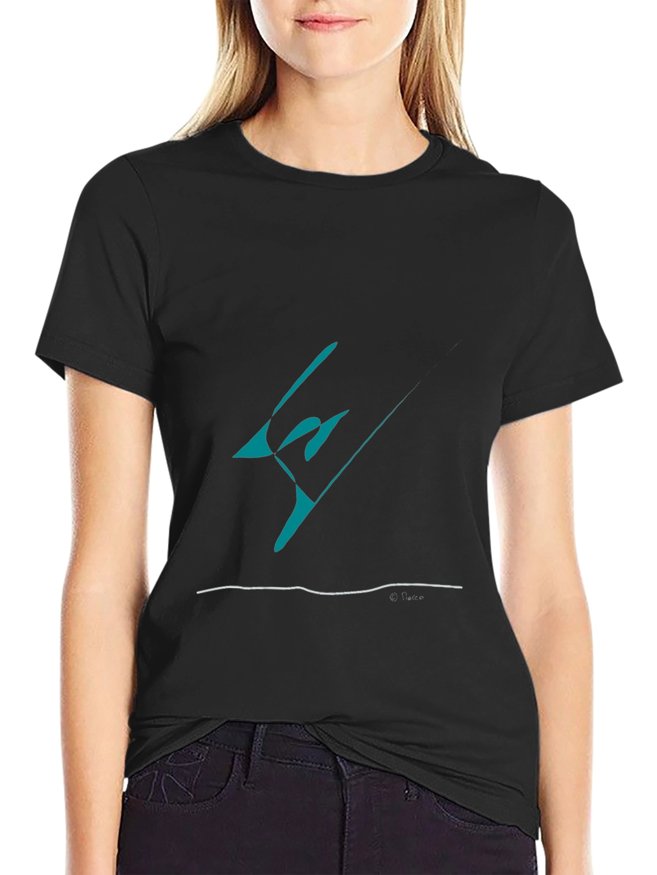 Abstract Teal Graphic Black T-Shirt