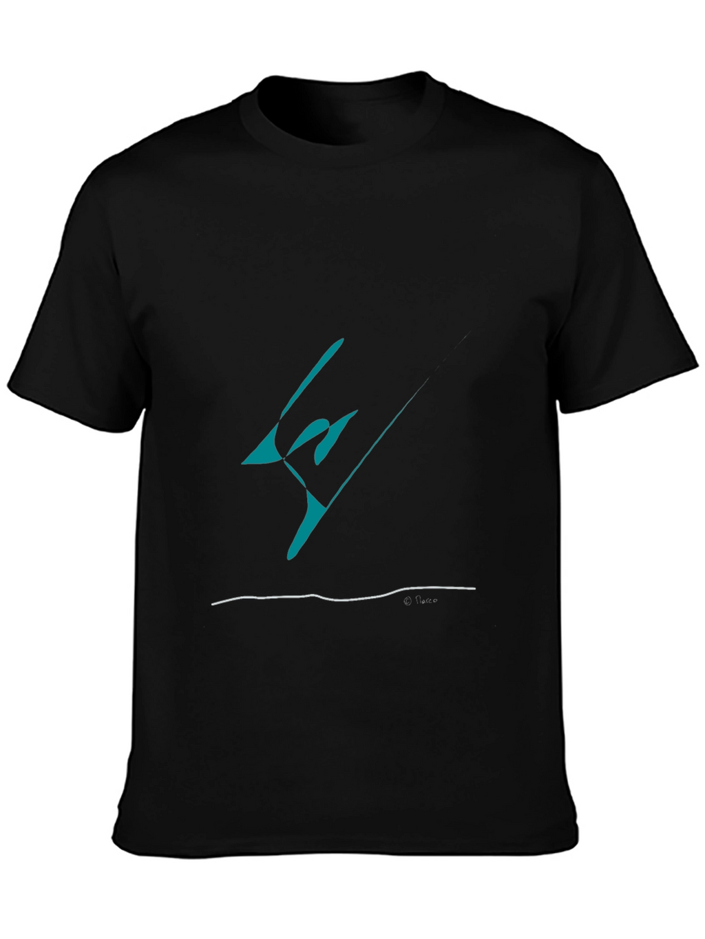 Abstract Teal Graphic Black T-Shirt