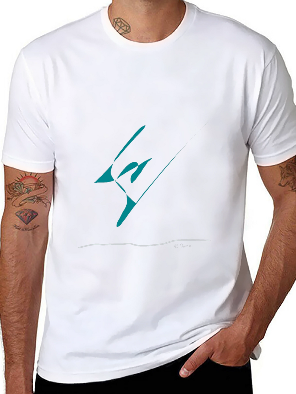 Abstract Teal Graphic Black T-Shirt