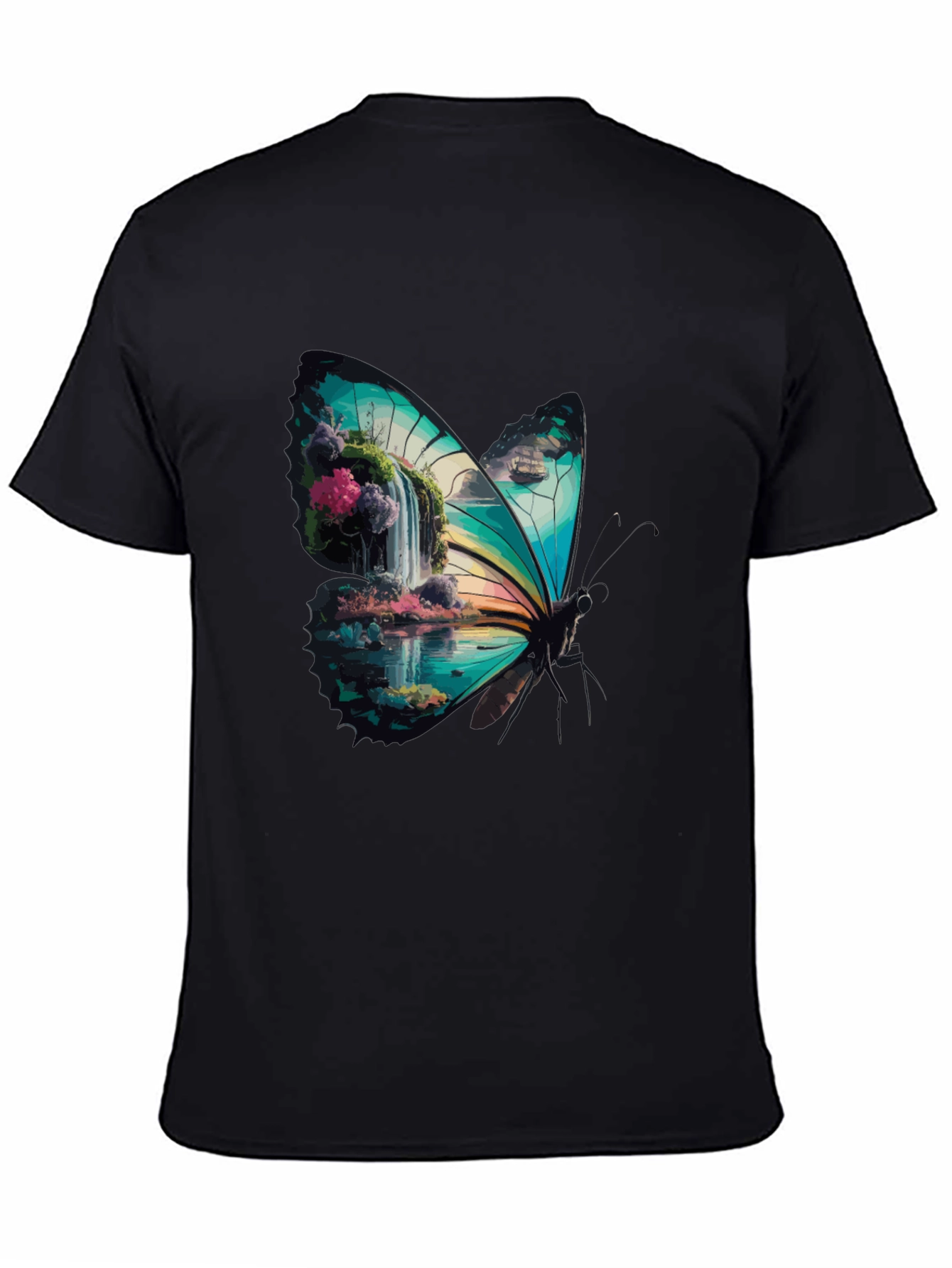 Butterfly Waterfall Graphic Tee - Stylish Nature Design