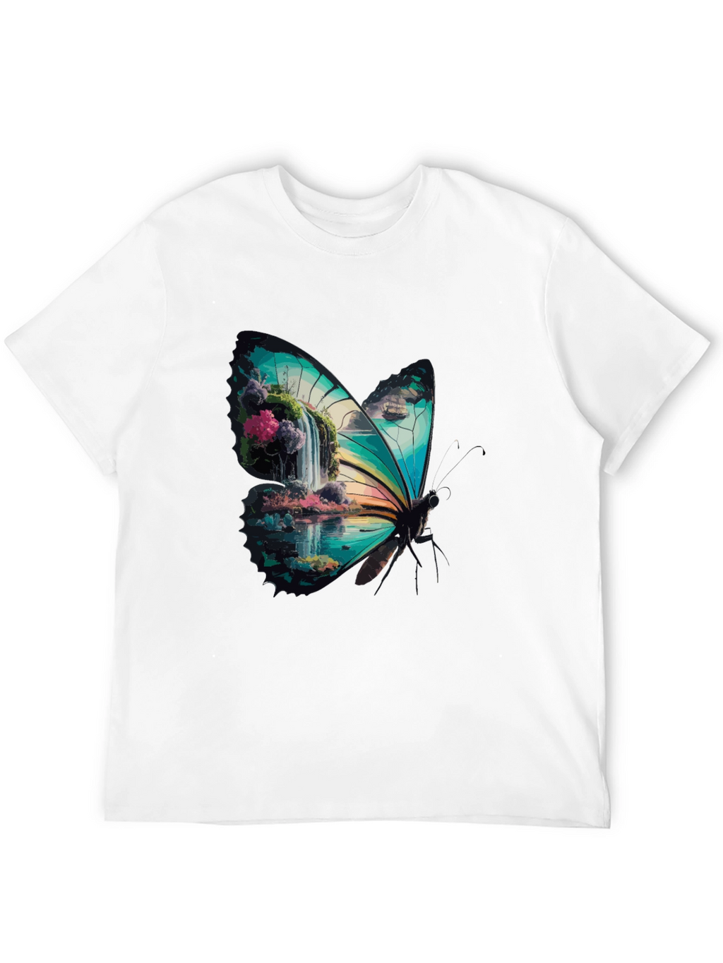 Butterfly Waterfall Graphic Tee - Stylish Nature Design