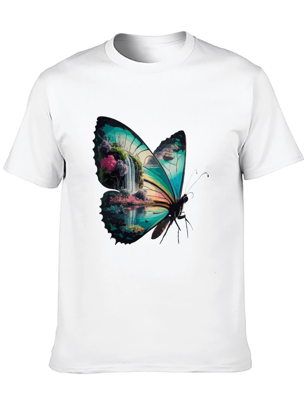 Butterfly Waterfall Graphic Tee - Stylish Nature Design