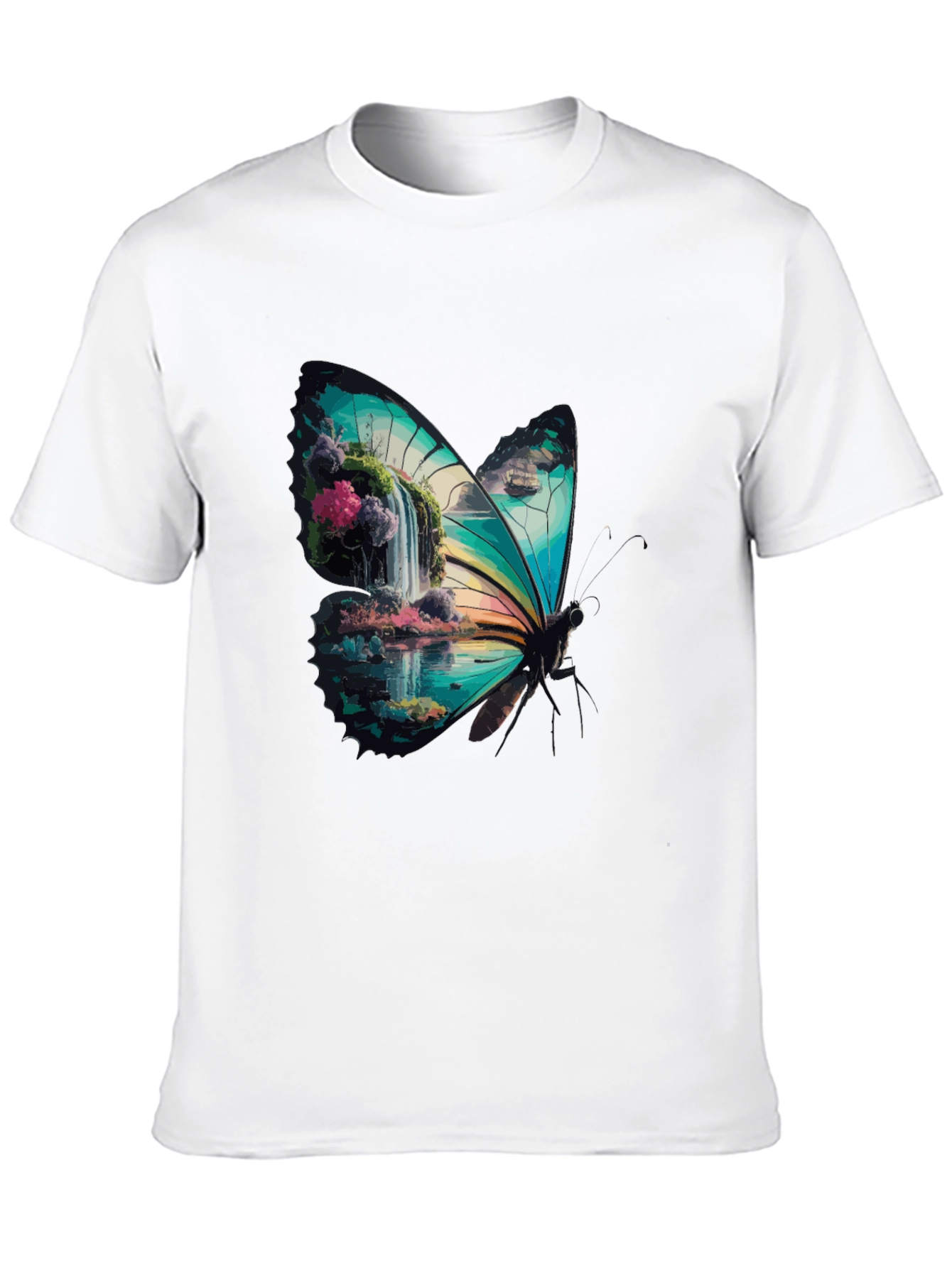 Butterfly Waterfall Graphic Tee - Stylish Nature Design