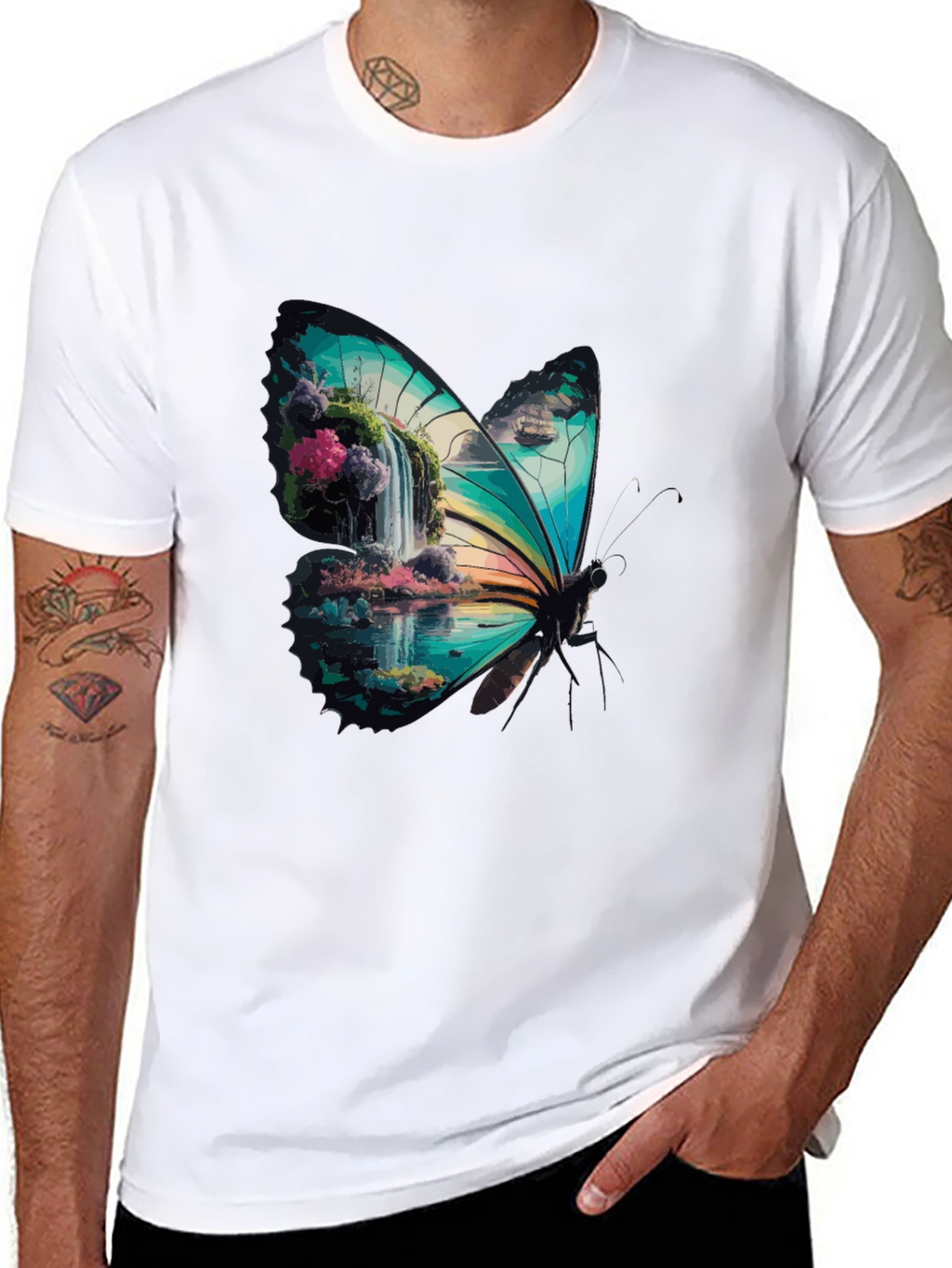 Butterfly Waterfall Graphic Tee - Stylish Nature Design