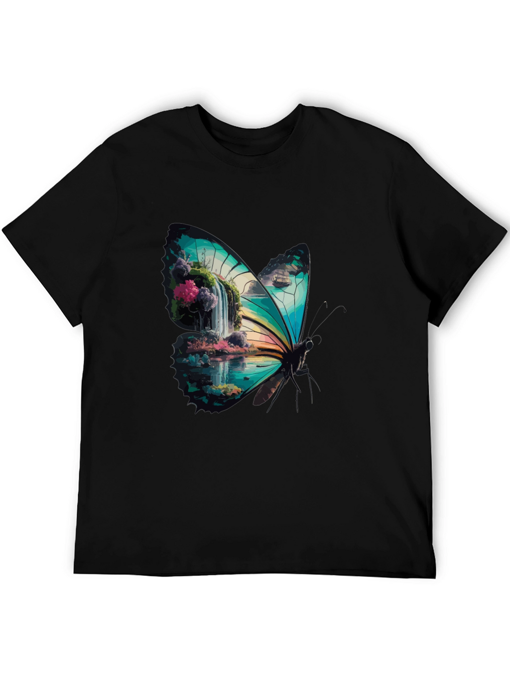 Butterfly Waterfall Graphic Tee - Stylish Nature Design