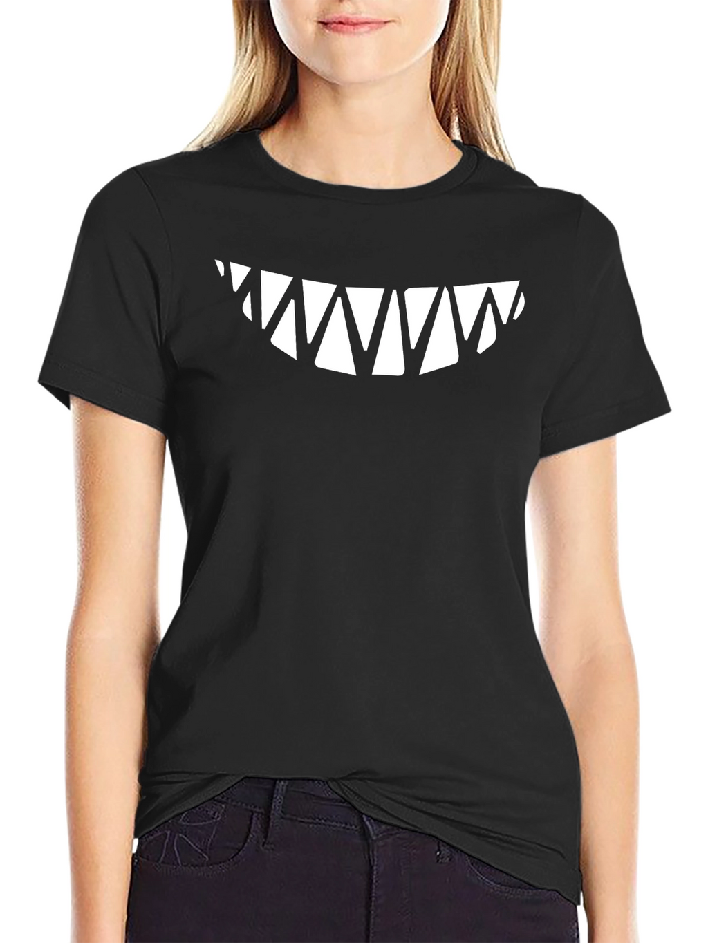 Mens Black T-Shirt with Sharp Teeth Graphic
