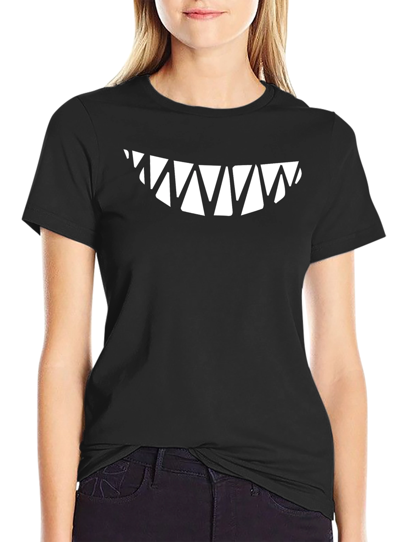 Mens Black T-Shirt with Sharp Teeth Graphic