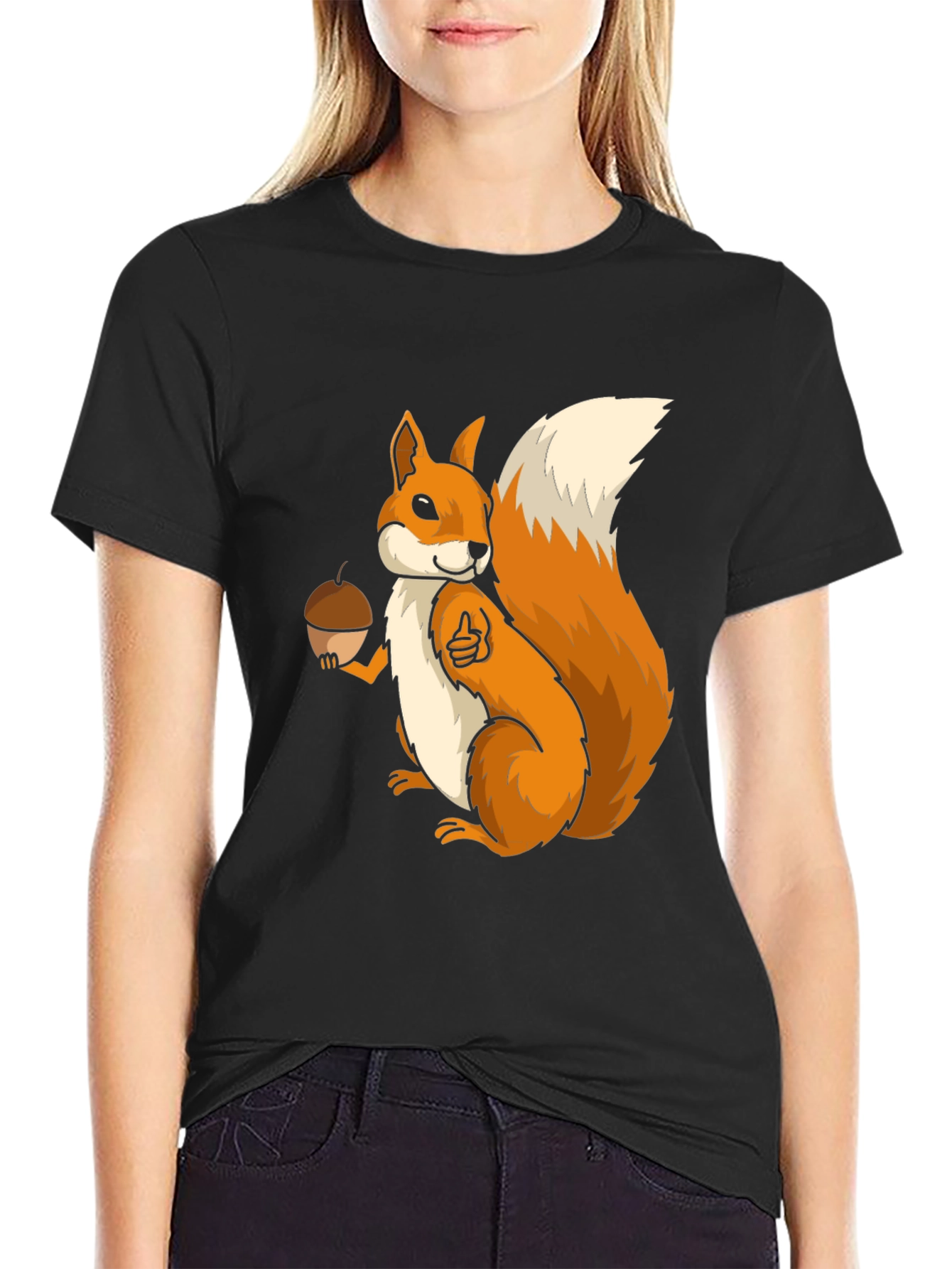 Squirrel Graphic T-Shirt - Black Cotton Blend