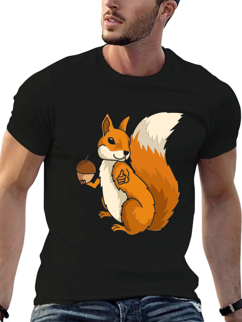 Squirrel Graphic T-Shirt - Black Cotton Blend