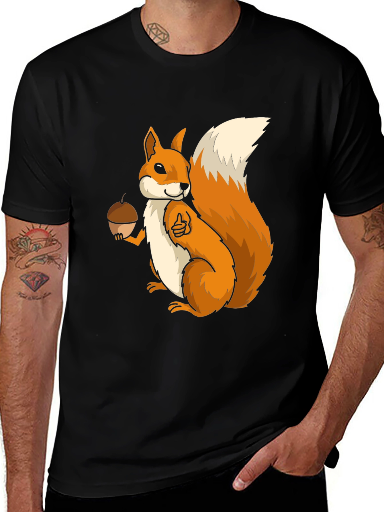 Squirrel Graphic T-Shirt - Black Cotton Blend