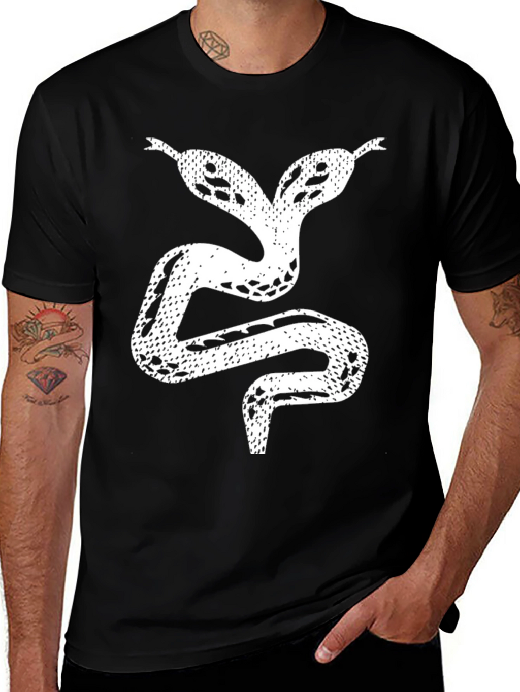 Two-Headed Snake Graphic Tee - Black Cotton T-Shirt