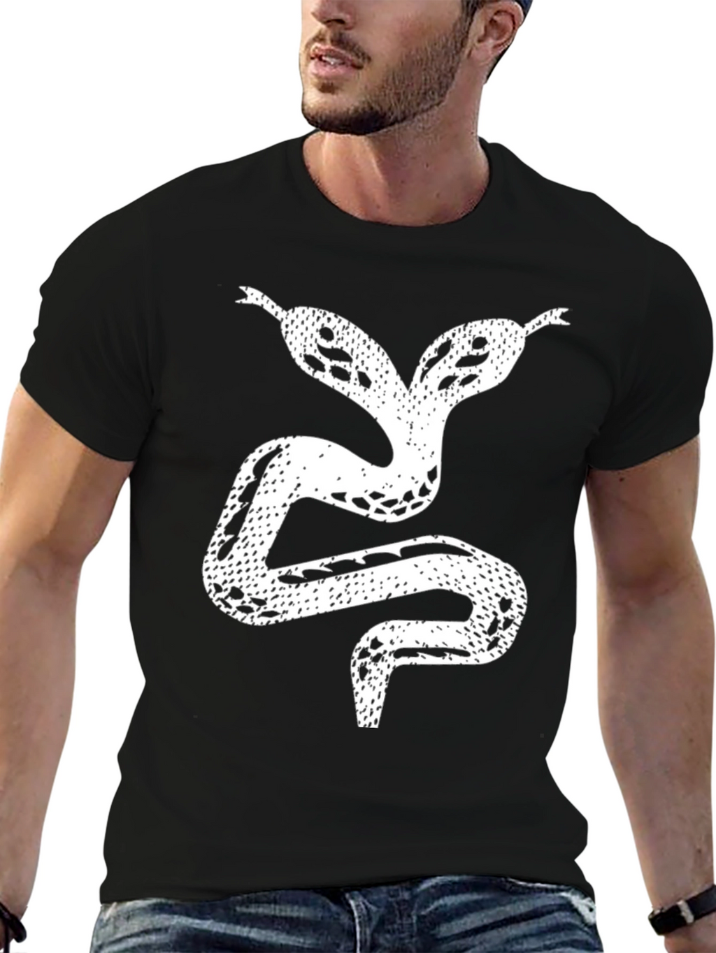 Two-Headed Snake Graphic Tee - Black Cotton T-Shirt